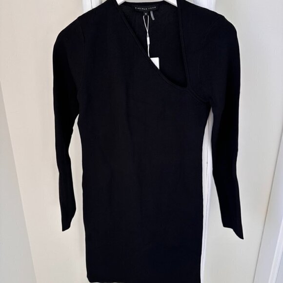 Endless Rose Jeanne Knit Asymmetrical Neck Long Sleeve Black Mini Dress Sz M - Picture 3 of 12